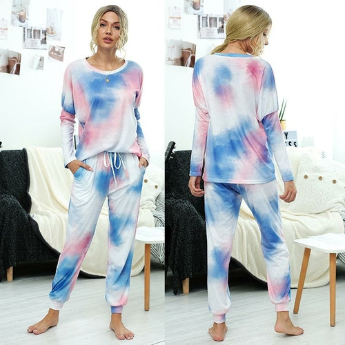 Women Causal Long Sleeve Printed Loose Tops and Pants Two-piece