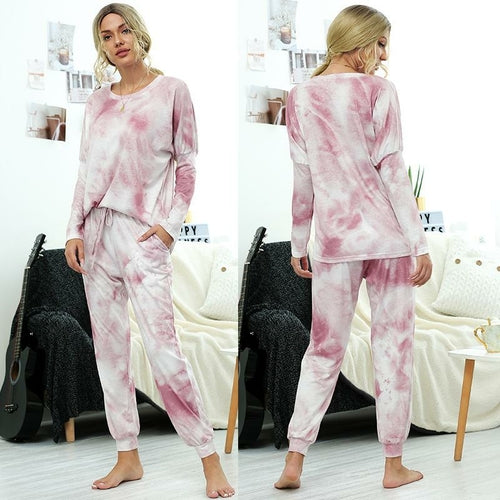 Women Causal Long Sleeve Printed Loose Tops and Pants Two-piece