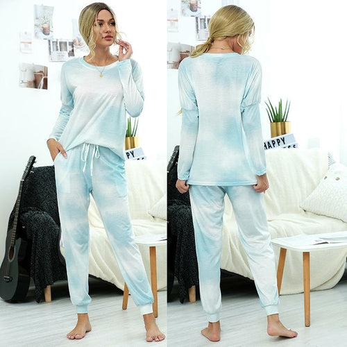 Women Causal Long Sleeve Printed Loose Tops and Pants Two-piece