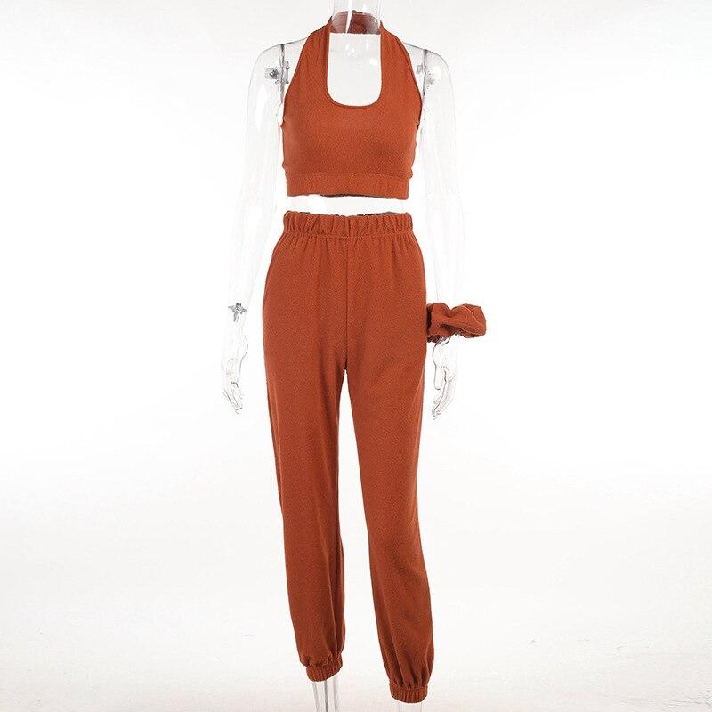 Summer Crop Top And High Waist Pants Black Casual Women Set