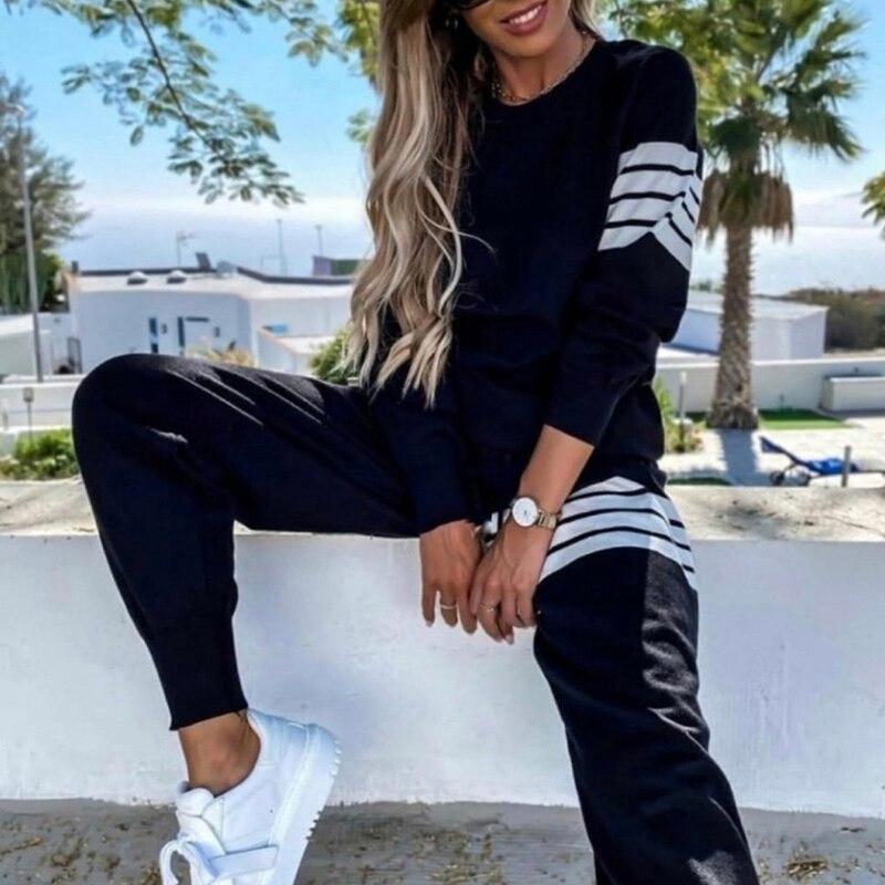 Tracksuit Long Sleeve O-Neck Tops + Casual Sport Outfit Fashion Sets