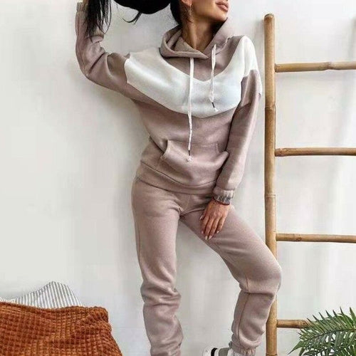 Womens Basic Cotton Sweatshirts Sets Hoodies and  Elastic Waist Pants