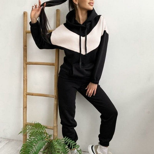 Womens Basic Cotton Sweatshirts Sets Hoodies and  Elastic Waist Pants