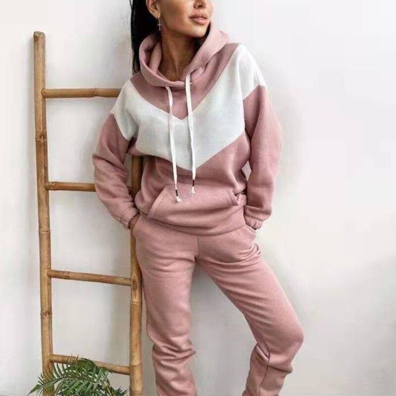 Womens Basic Cotton Sweatshirts Sets Hoodies and  Elastic Waist Pants