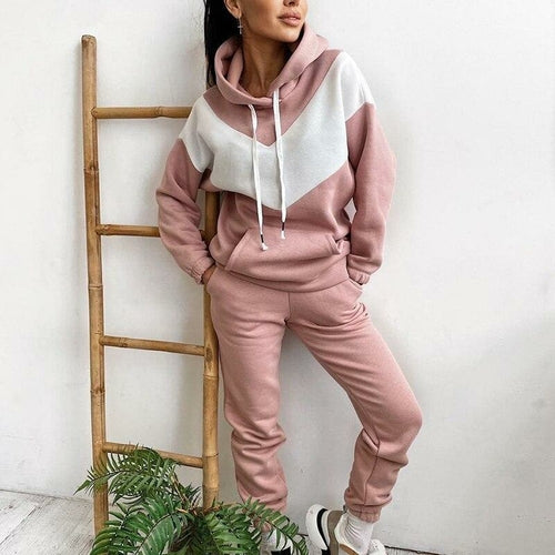 Womens Basic Cotton Sweatshirts Sets Hoodies and  Elastic Waist Pants